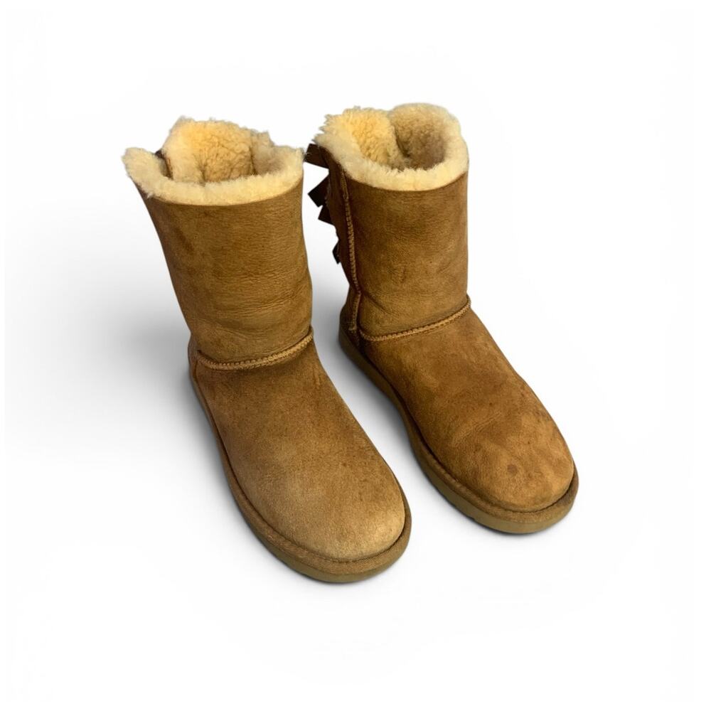 UGG Bailey Bow II Chestnut Water-Resistant Suede Short Boots Size US 8 Women